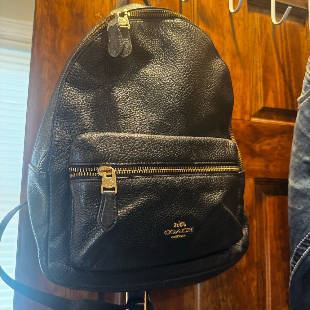 Coach Black Leather Backpack with Gold Hardware